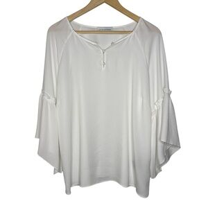 Javier Simorra White Flowy Bell Sleeve Blouse Size 12 (XL)